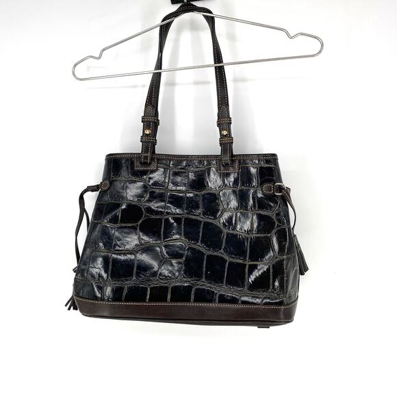 Dooney And Bourke Croco Embossed Leather Double Strap Tassel Bag Purse - Picture 1 of 13